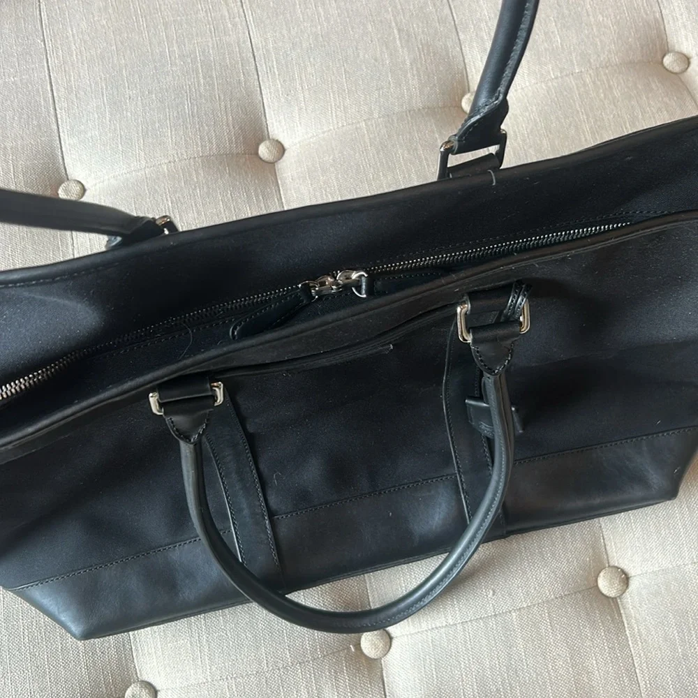 Coach Canvas Black Tote Leather Trim Double Zipper Weekender Bag